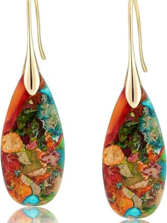 Jewelry - 💎 Natural Stone Fishhook Dangle Earrings – Statement Style